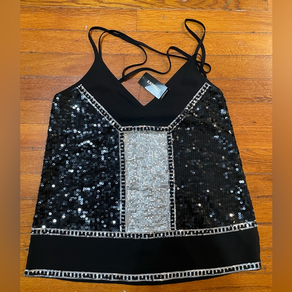 Express Black and Silver Sequin Camisole